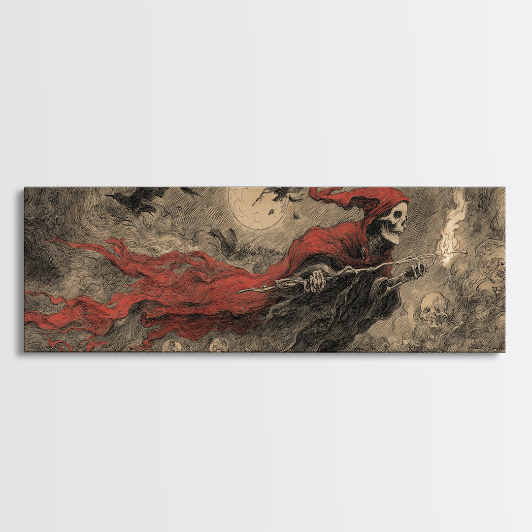 The Coffin Key, Expressionist Nightmare Art, Extra Wide Wall Art, Dark Halloween Decor, Framed Canvas Print, Halloween Wall Art