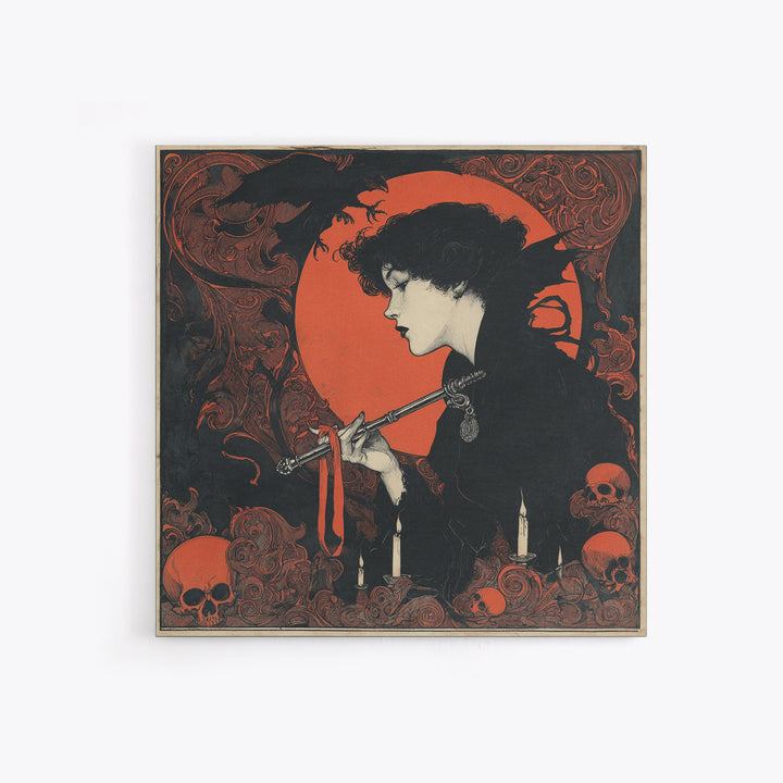The Coffin Key, Decadent Line Art, Square Wall Art, Dark Fantasy Wall Art, Canvas Print, Halloween Wall Art, Spooky Wall Decor