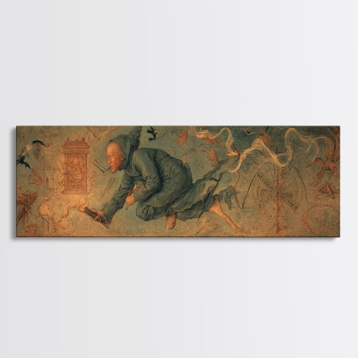 The Antique Spirit Board, Medieval Grotesque Art, Extra Wide Wall Art, Dark Fantasy Wall Art, Canvas Print, Halloween Wall Art