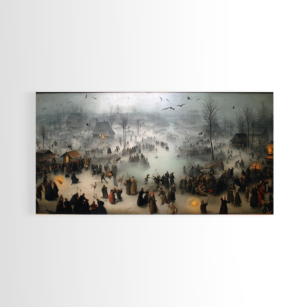The Antique Spirit Board, Northern Renaissance Horror, Wide Panoramic Art, Dark Halloween Decor, Framed Canvas Print