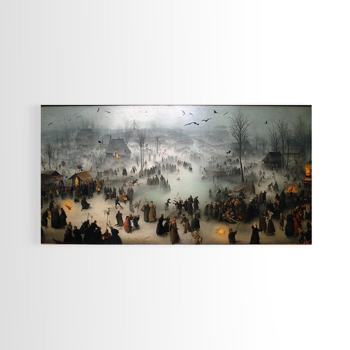 The Antique Spirit Board, Northern Renaissance Horror, Wide Panoramic Art, Dark Halloween Decor, Framed Canvas Print