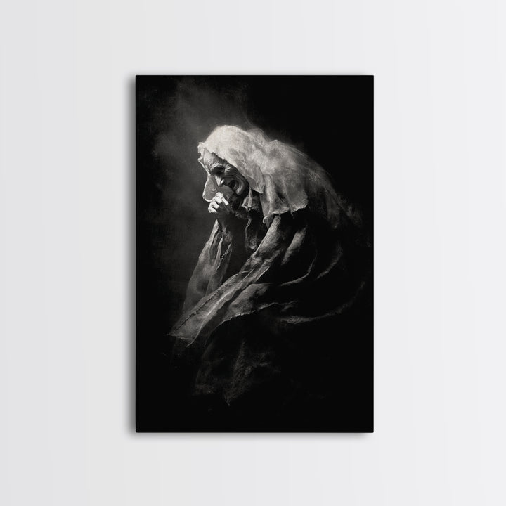 The Antique Spirit Board, Dark Romantic Horror Art, Vertical Wall Art, Dark Fantasy Wall Art, Framed Canvas Print, Halloween Wall Art