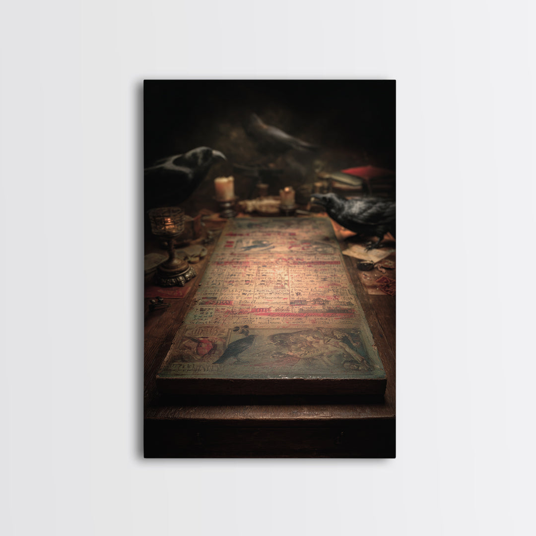 The Antique Spirit Board, Gothic Nightmare Art, Vertical Wall Art, Gothic Horror Wall Art, Framed Canvas Print, Halloween Wall Art