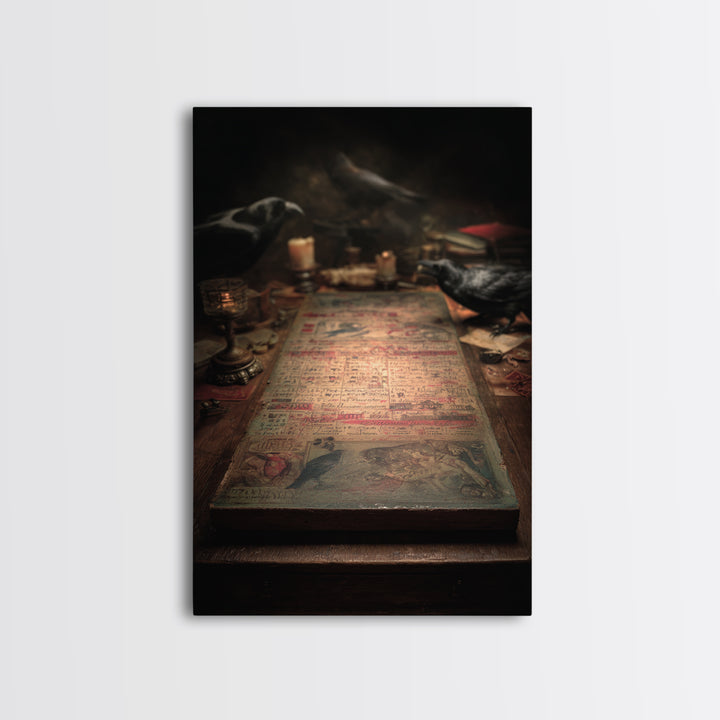 The Antique Spirit Board, Gothic Nightmare Art, Vertical Wall Art, Gothic Horror Wall Art, Framed Canvas Print, Halloween Wall Art