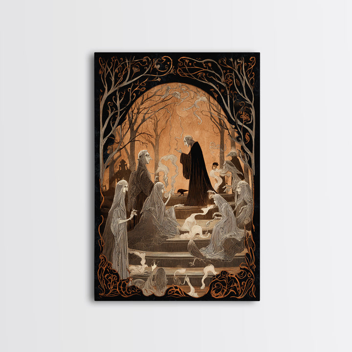 The Antique Spirit Board, Decadent Line Art, Vertical Wall Art, Macabre Wall Art, Framed Canvas Print, Halloween Wall Art