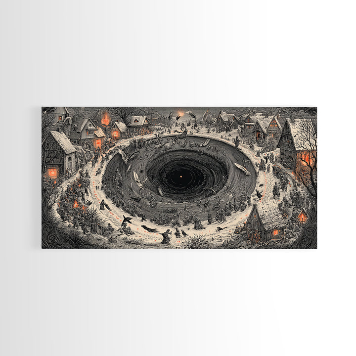 The Raven-Feather Quill, Northern Renaissance Horror, Wide Panoramic Art, Gothic Horror Wall Art, Framed Canvas Print