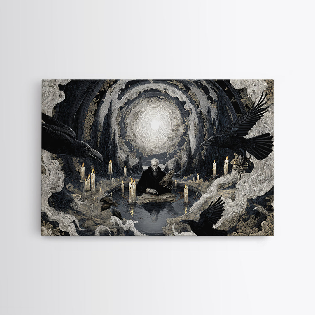 The Raven-Feather Quill, Symbolist Gothic Landscape, Landscape Wall Art, Gothic Horror Wall Art, Framed Canvas Print, Halloween Wall Art