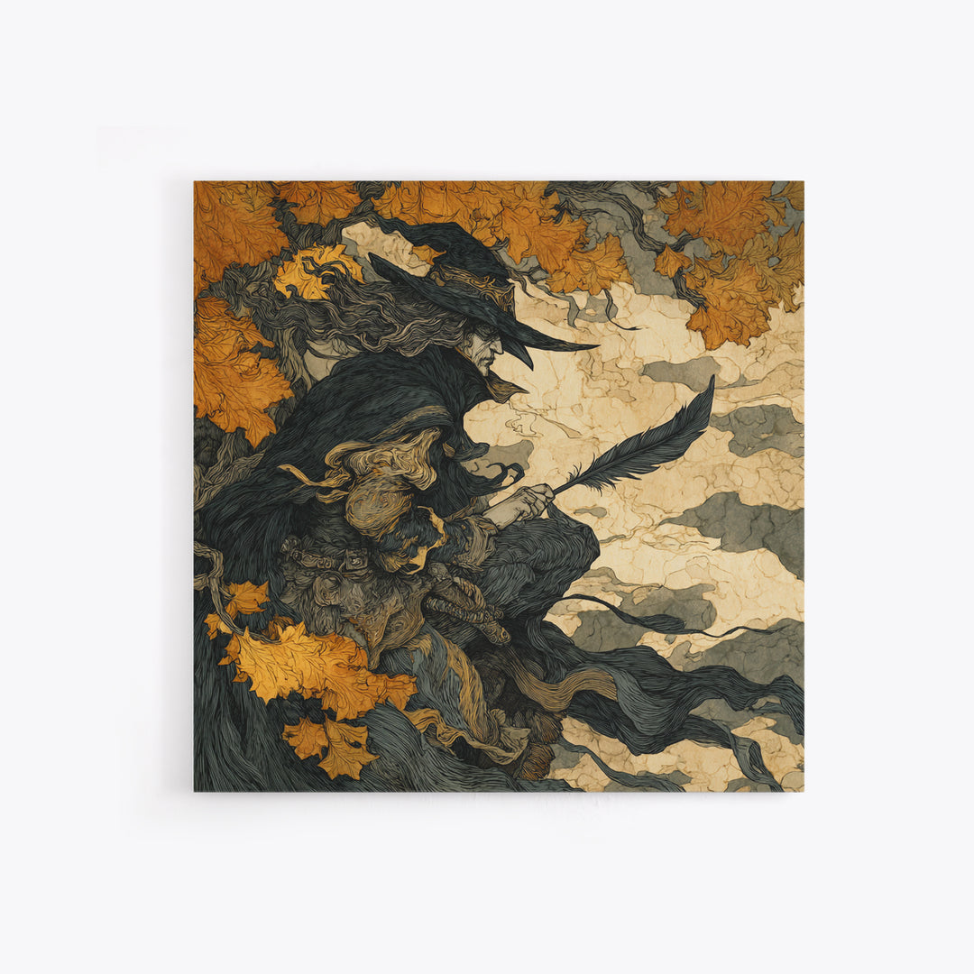 The Raven-Feather Quill, Gothic Storybook Art, Square Wall Art, Gothic Horror Wall Art, Canvas Print, Halloween Wall Art