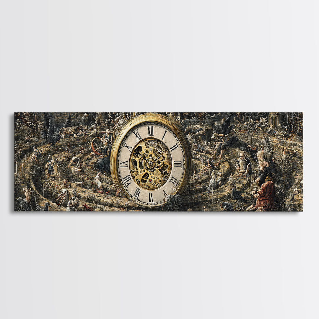 The Cursed Pocket Watch, Medieval Grotesque Art, Extra Wide Wall Art, Dark Halloween Decor, Framed Canvas Print, Halloween Wall Art