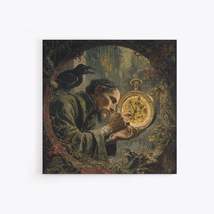 The Cursed Pocket Watch, Dark Renaissance Art, Square Wall Art, Dark Fantasy Wall Art, Canvas Print, Halloween Wall Art