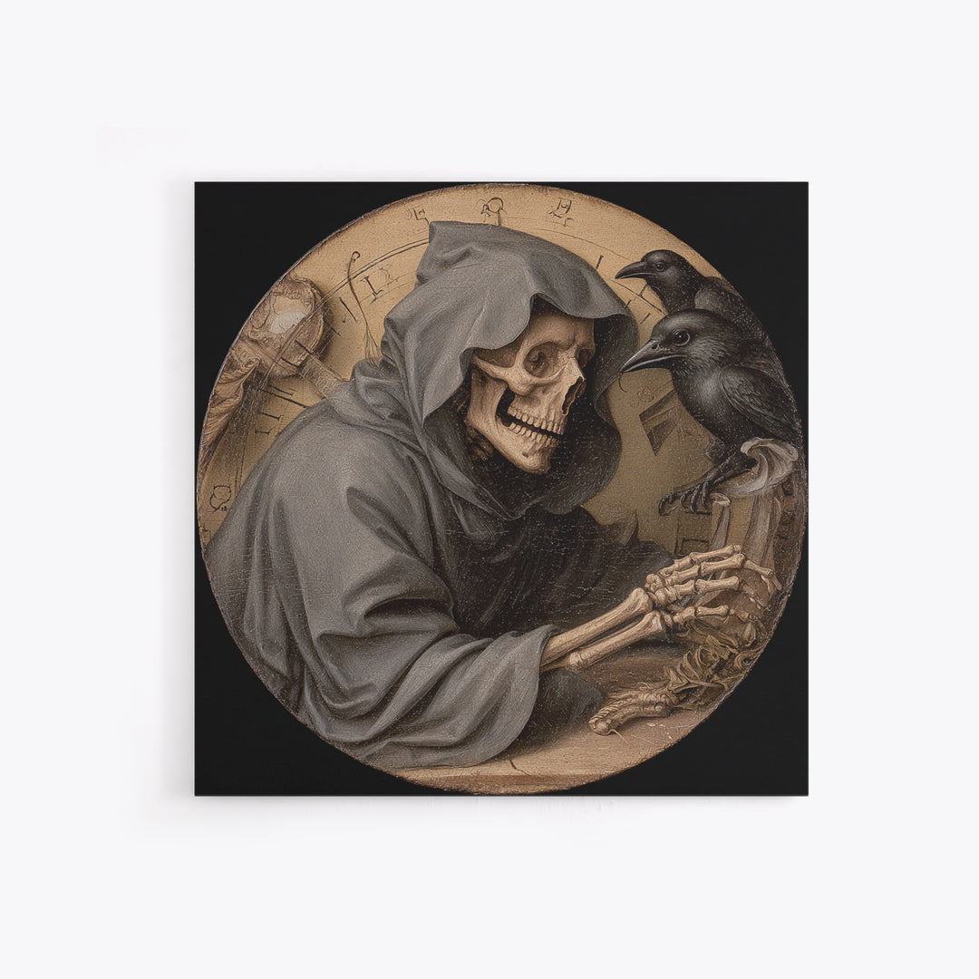 The Cursed Pocket Watch, Danse Macabre Art, Square Wall Art, Macabre Wall Art, Framed Canvas Print, Halloween Wall Art