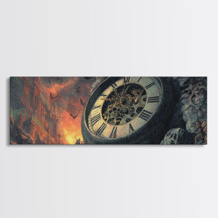 The Cursed Pocket Watch, Apocalyptic Romantic Art, Extra Wide Wall Art, Macabre Wall Art, Framed Canvas Print, Halloween Wall Art