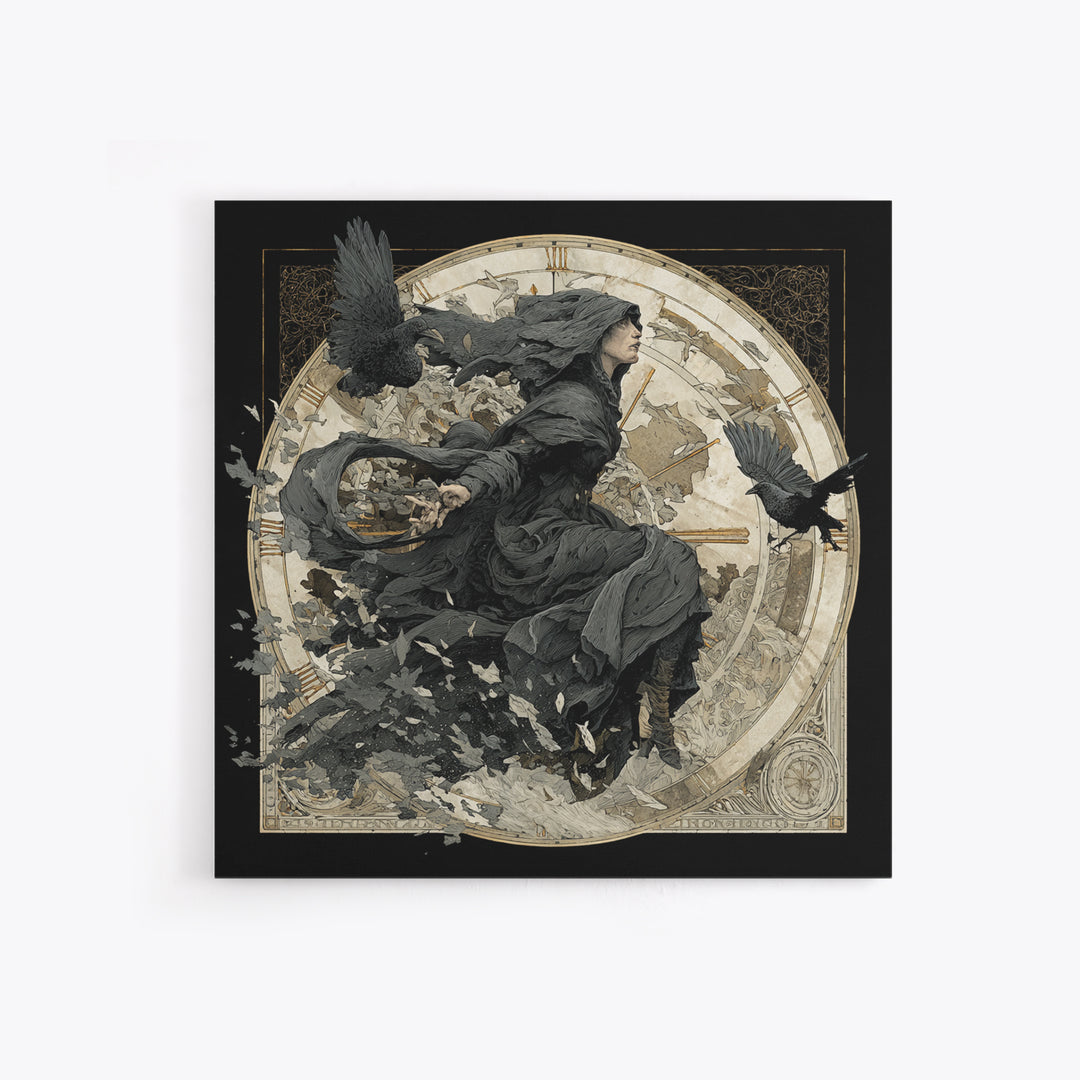 The Cursed Pocket Watch, Symbolist Death Art, Square Wall Art, Dark Halloween Decor, Canvas Print, Halloween Wall Art