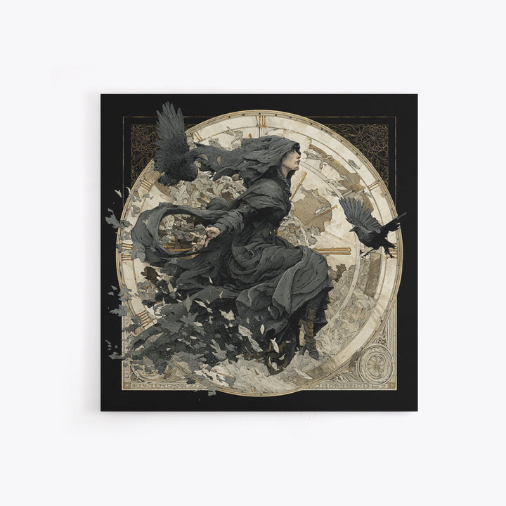 The Cursed Pocket Watch, Symbolist Death Art, Square Wall Art, Dark Halloween Decor, Canvas Print, Halloween Wall Art