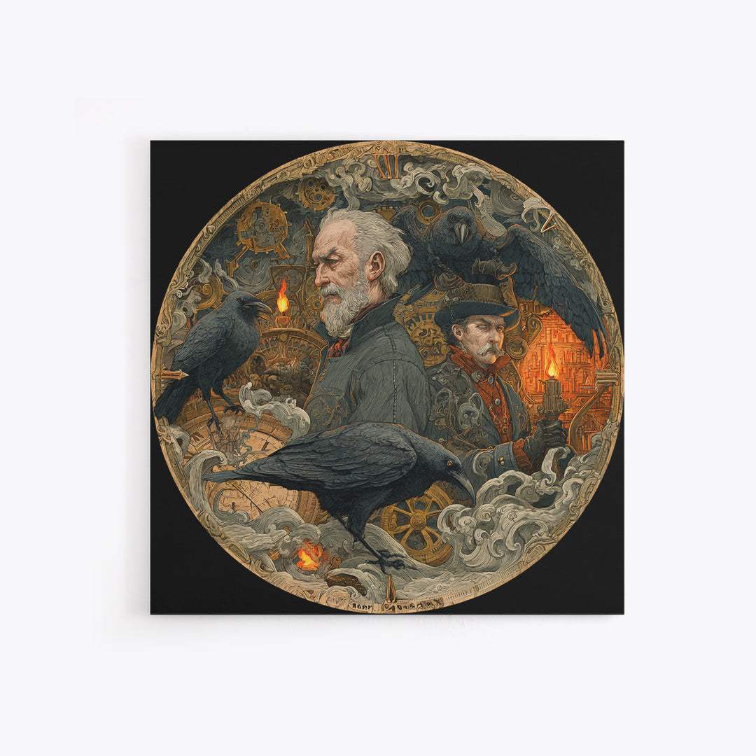The Cursed Pocket Watch, Symbolist Etching Art, Square Wall Art, Dark Halloween Decor, Canvas Print, Halloween Wall Art