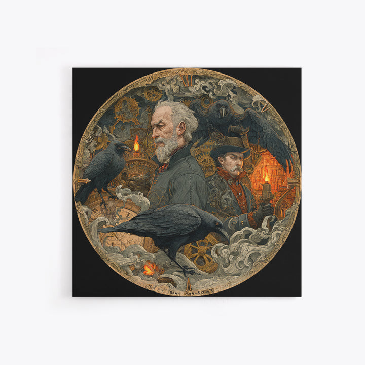 The Cursed Pocket Watch, Symbolist Etching Art, Square Wall Art, Dark Halloween Decor, Canvas Print, Halloween Wall Art