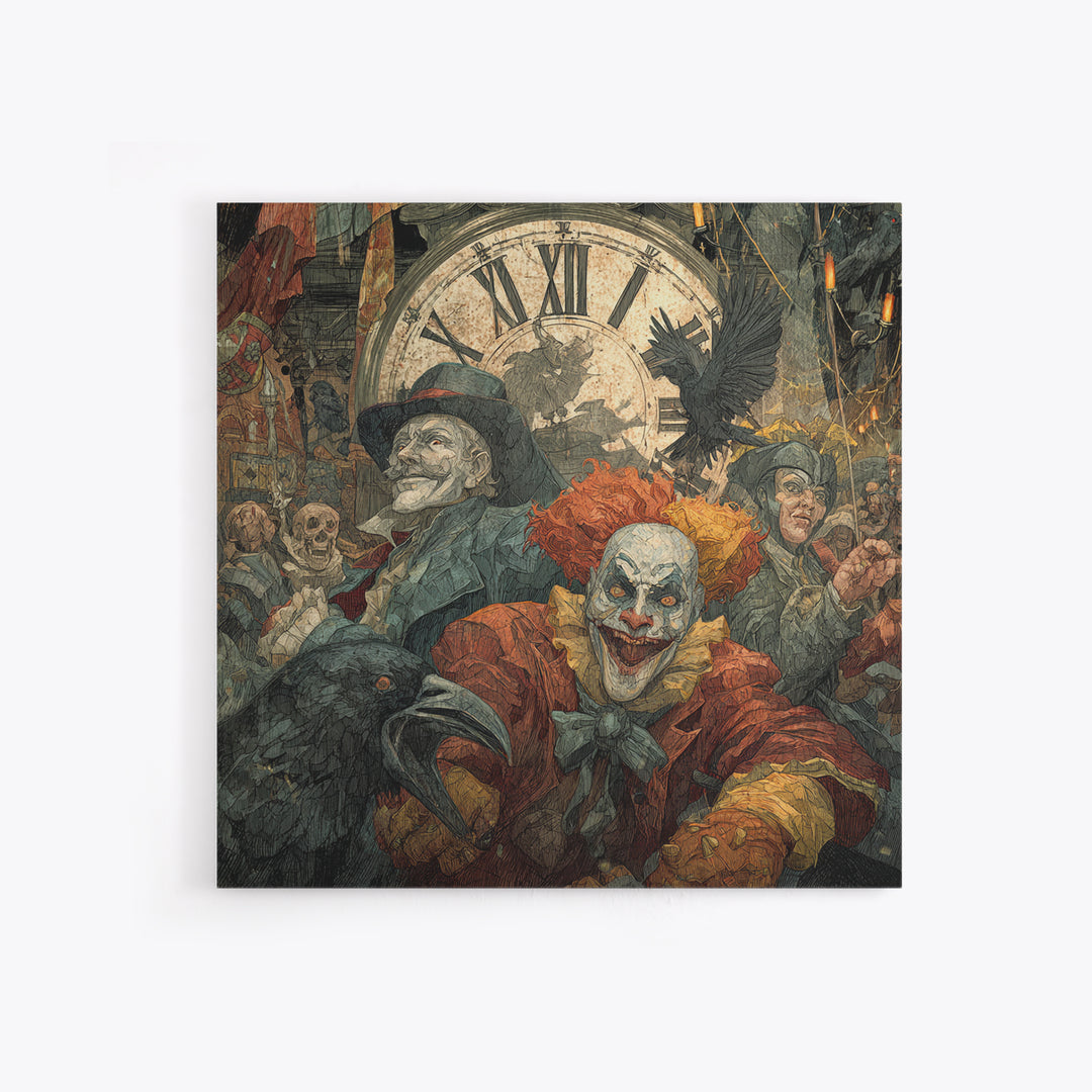 The Cursed Pocket Watch, Grotesque Carnival Art, Square Wall Art, Dark Fantasy Wall Art, Canvas Print, Halloween Wall Art