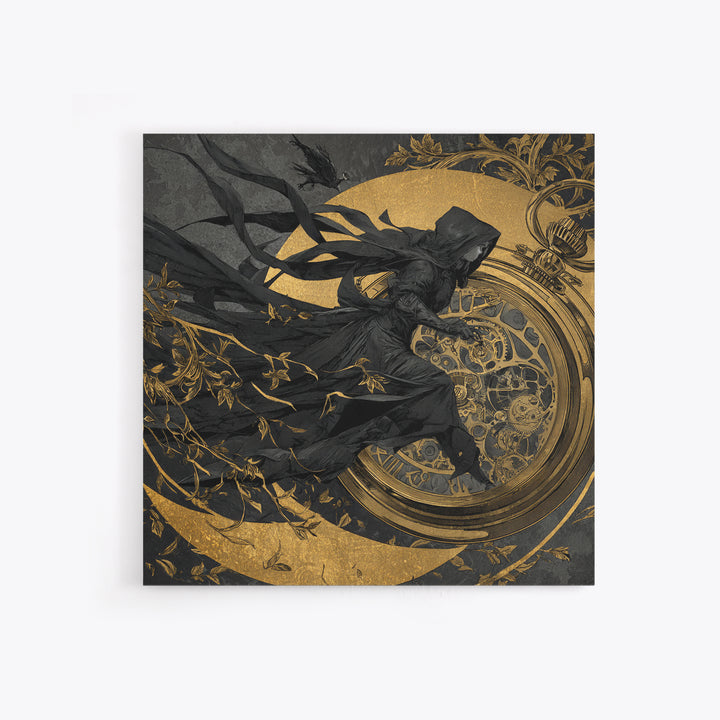 The Cursed Pocket Watch, Decadent Line Art, Square Wall Art, Dark Halloween Decor, Framed Canvas Print, Halloween Wall Art