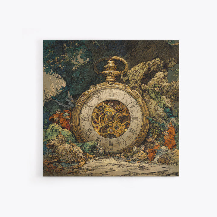The Cursed Pocket Watch, Gothic Storybook Art, Square Wall Art, Macabre Wall Art, Canvas Print, Halloween Wall Art, Halloween Decor