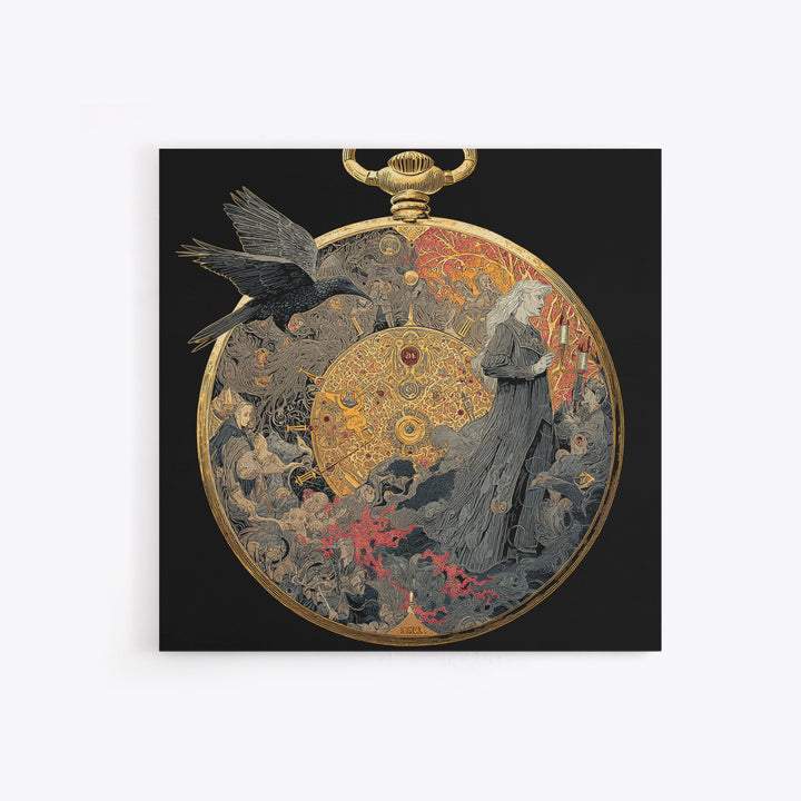The Cursed Pocket Watch, Stained Glass Gothic Art, Square Wall Art, Macabre Wall Art, Canvas Print, Halloween Wall Art, Spooky Wall Decor