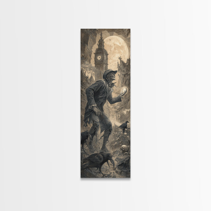 The Cursed Pocket Watch, Surreal Apocalyptic Art, Tall Narrow Wall Art, Macabre Wall Art, Framed Canvas Print, Halloween Wall Art