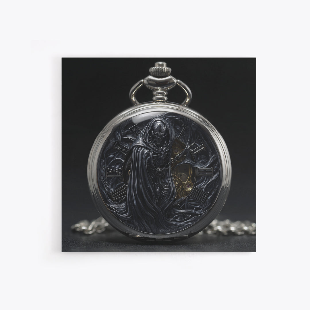 The Cursed Pocket Watch, Biomechanical Horror Art, Square Wall Art, Macabre Wall Art, Canvas Print, Halloween Wall Art, Horror Wall Art