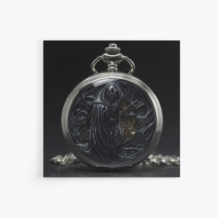 The Cursed Pocket Watch, Biomechanical Horror Art, Square Wall Art, Macabre Wall Art, Canvas Print, Halloween Wall Art, Horror Wall Art