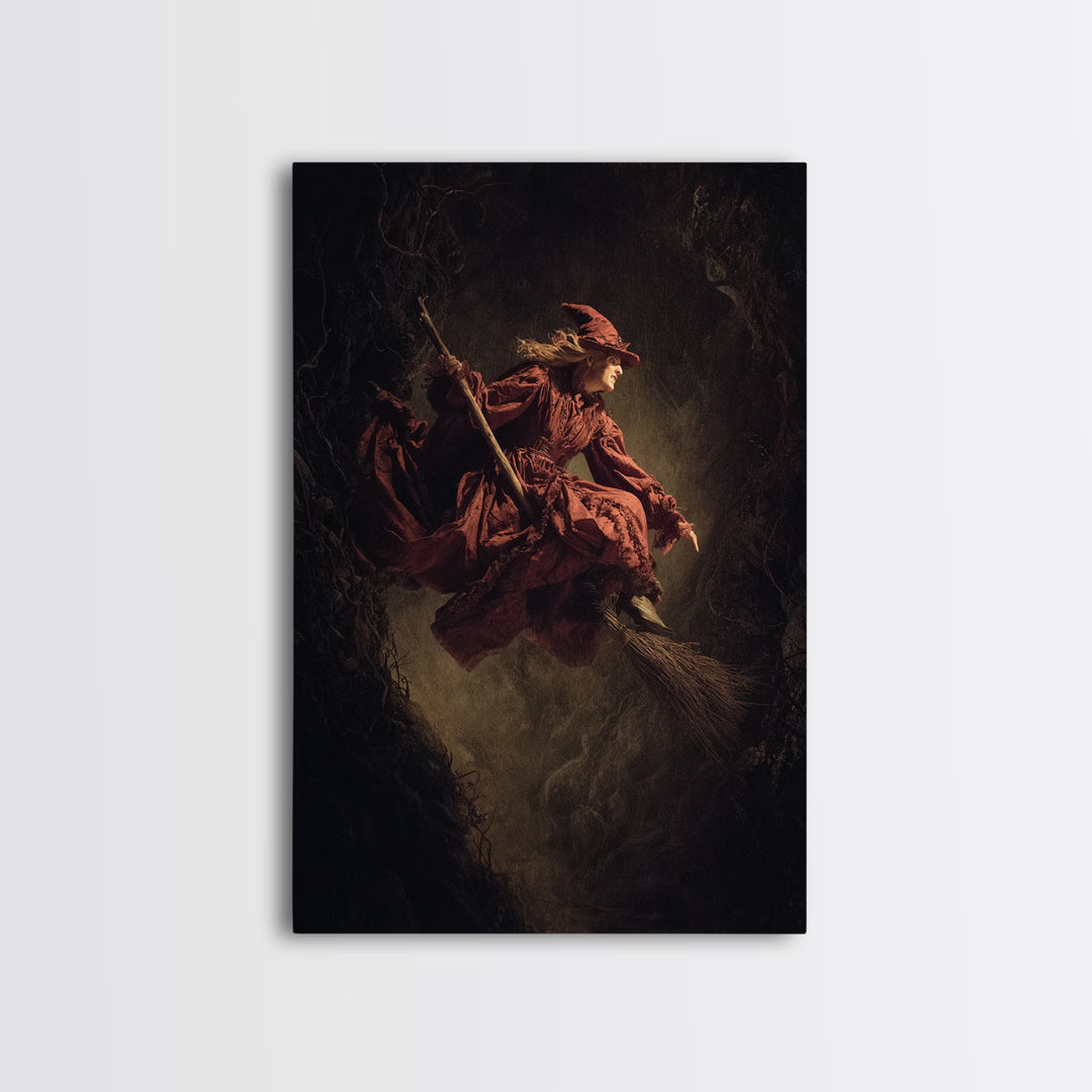 The Witch'S Broom, Gothic Nightmare Art, Vertical Wall Art, Dark Halloween Decor, Canvas Print, Halloween Wall Art, Statement Wall Art