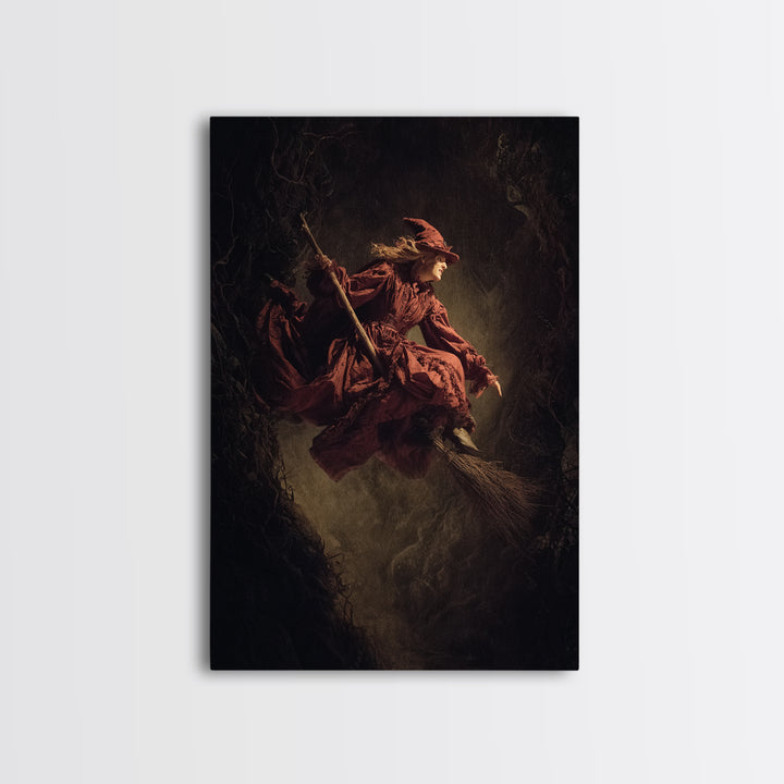 The Witch'S Broom, Gothic Nightmare Art, Vertical Wall Art, Dark Halloween Decor, Canvas Print, Halloween Wall Art, Statement Wall Art