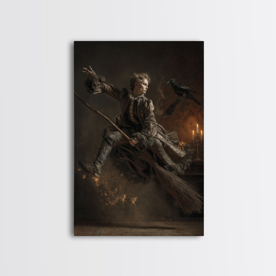 The Witch'S Broom, Visionary Gothic Art, Vertical Wall Art, Gothic Horror Wall Art, Canvas Print, Halloween Wall Art