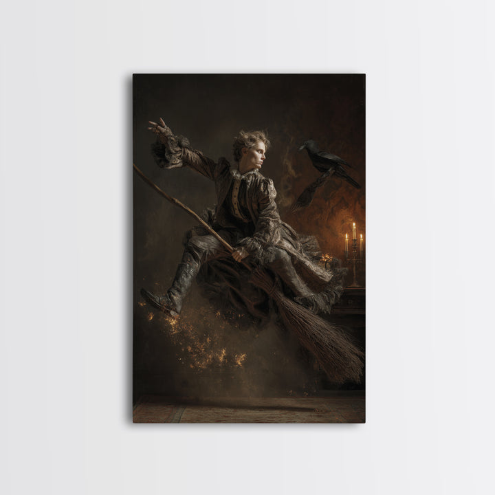 The Witch'S Broom, Visionary Gothic Art, Vertical Wall Art, Gothic Horror Wall Art, Canvas Print, Halloween Wall Art