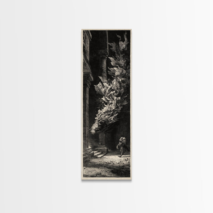 The Witch'S Broom, Architectural Etching Art, Tall Narrow Wall Art, Dark Fantasy Wall Art, Framed Canvas Print