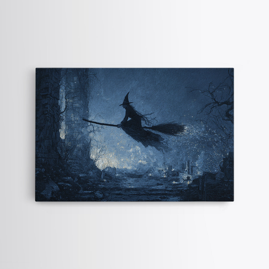 The Witch'S Broom, Romantic Gothic Landscape, Landscape Wall Art, Dark Fantasy Wall Art, Canvas Print, Halloween Wall Art