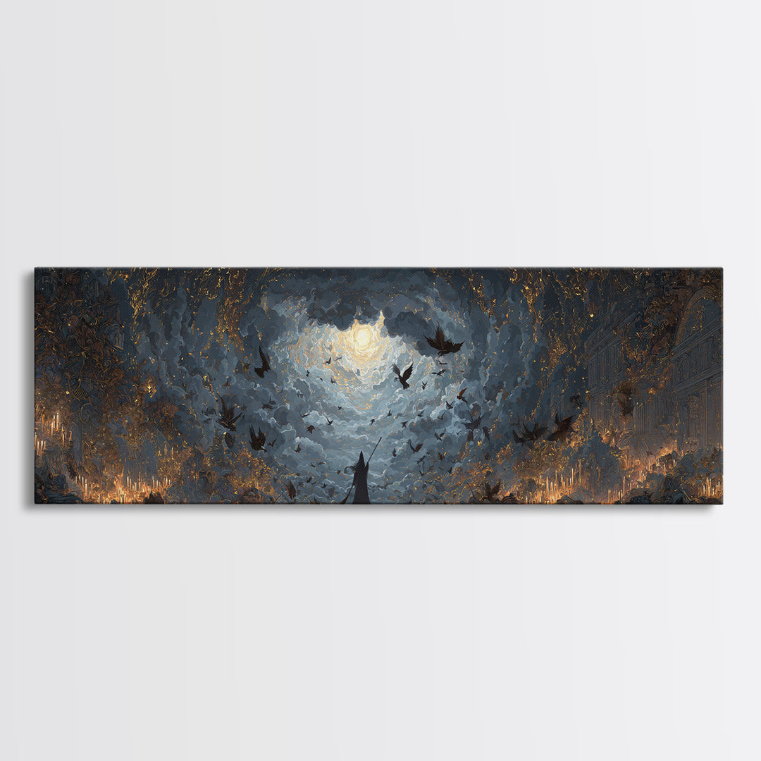 The Witch'S Broom, Apocalyptic Romantic Art, Extra Wide Wall Art, Macabre Wall Art, Framed Canvas Print, Halloween Wall Art
