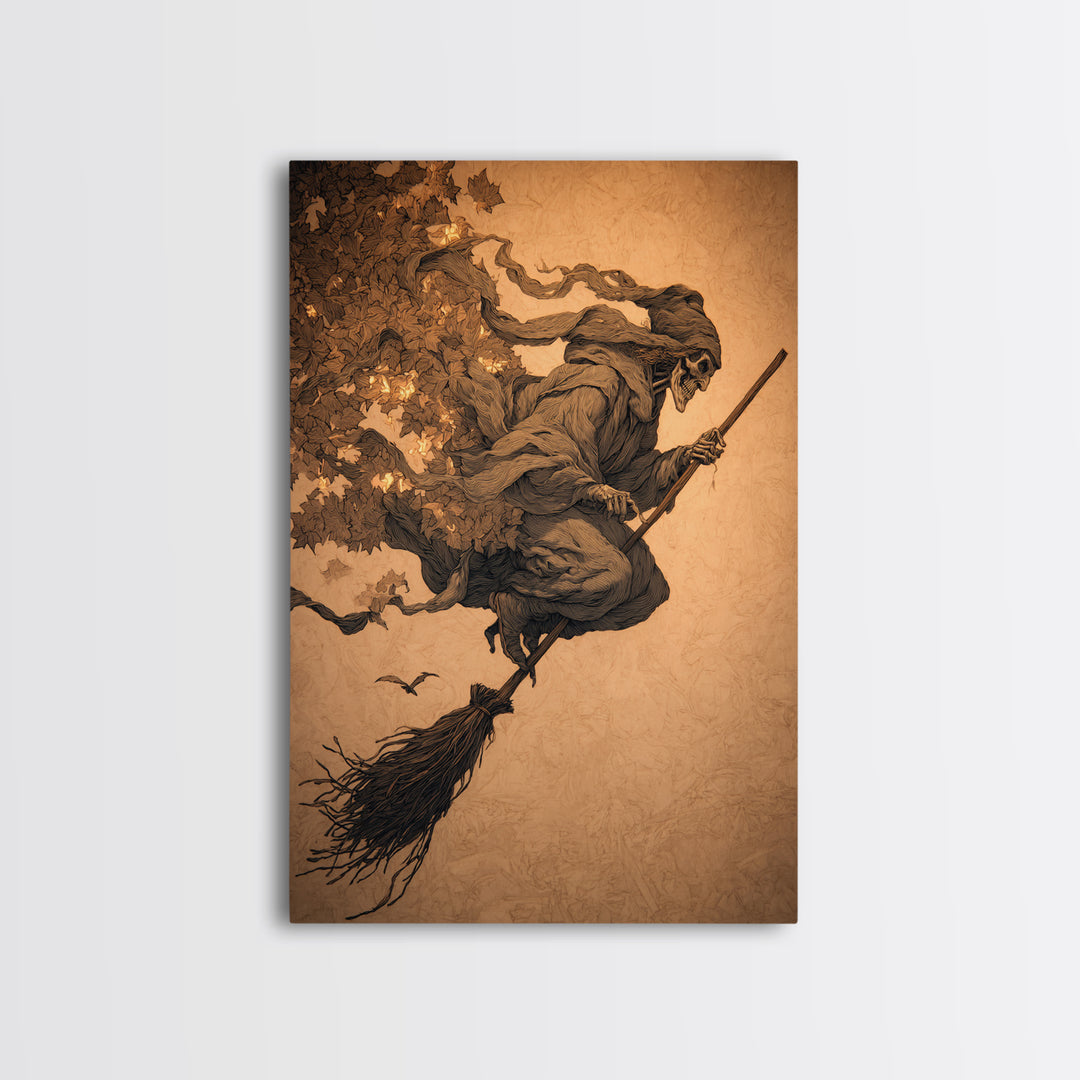 The Witch'S Broom, Decadent Gothic Art, Vertical Wall Art, Dark Halloween Decor, Canvas Print, Halloween Wall Art, Horror Wall Art