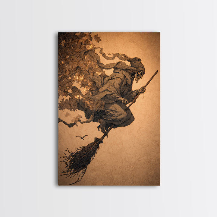 The Witch'S Broom, Decadent Gothic Art, Vertical Wall Art, Dark Halloween Decor, Canvas Print, Halloween Wall Art, Horror Wall Art
