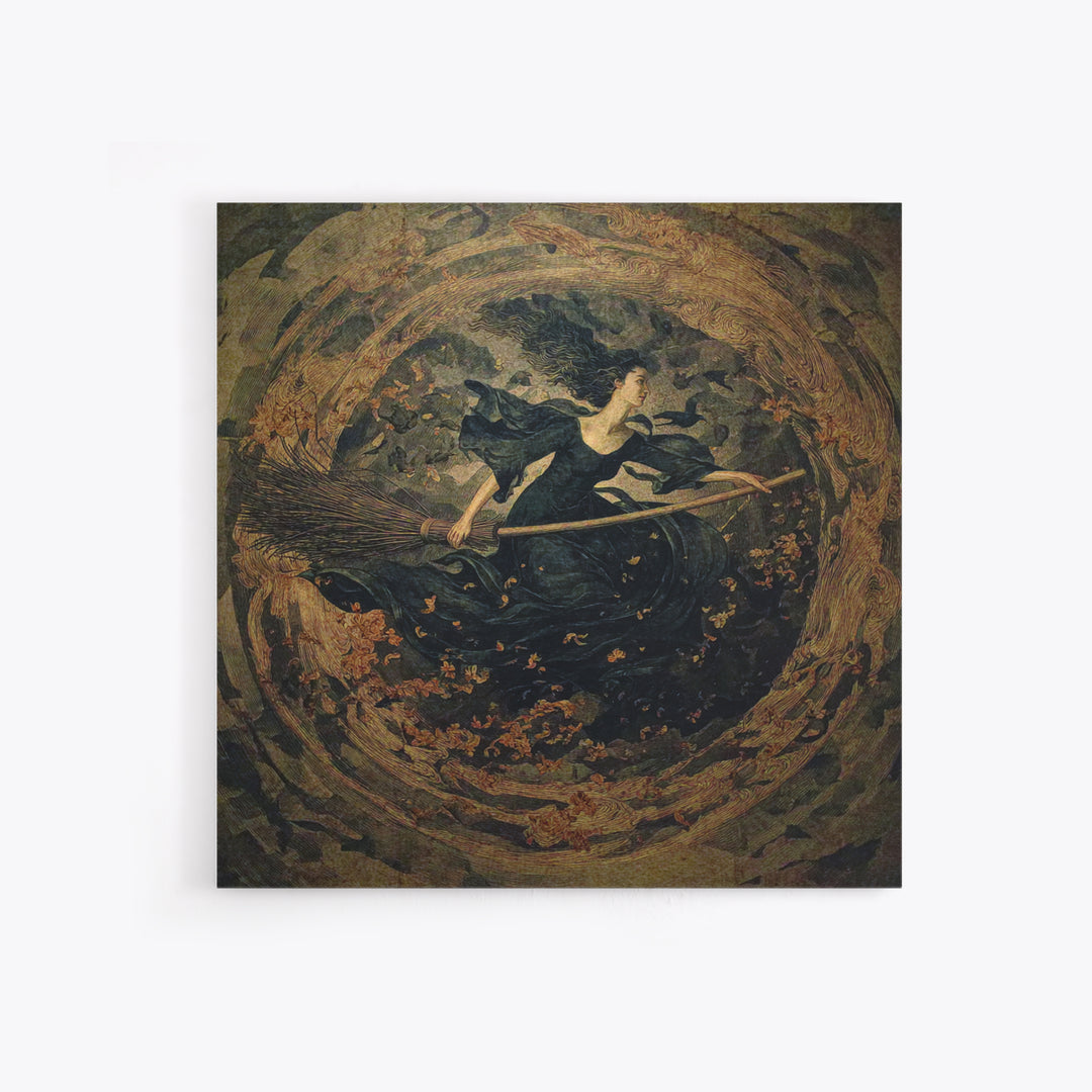 The Witch'S Broom, Dark Symbolist Art, Square Wall Art, Dark Fantasy Wall Art, Framed Canvas Print, Halloween Wall Art