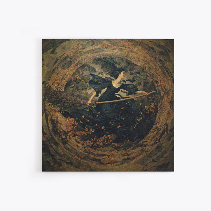 The Witch'S Broom, Dark Symbolist Art, Square Wall Art, Dark Fantasy Wall Art, Framed Canvas Print, Halloween Wall Art