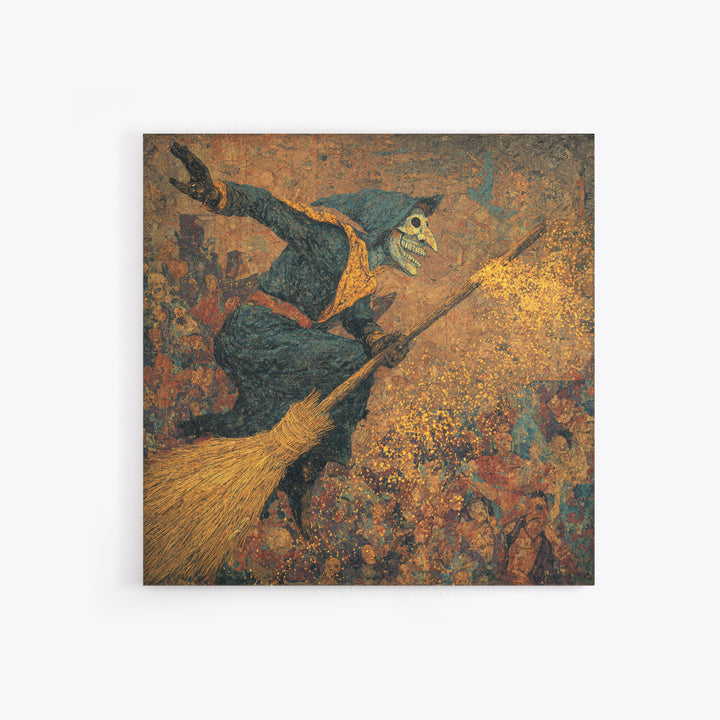The Witch'S Broom, Grotesque Carnival Art, Square Wall Art, Dark Fantasy Wall Art, Framed Canvas Print, Halloween Wall Art