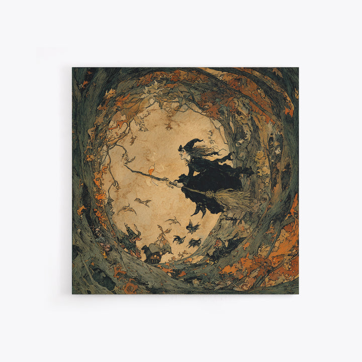 The Witch'S Broom, Gothic Storybook Art, Square Wall Art, Macabre Wall Art, Canvas Print, Halloween Wall Art, Spooky Wall Decor