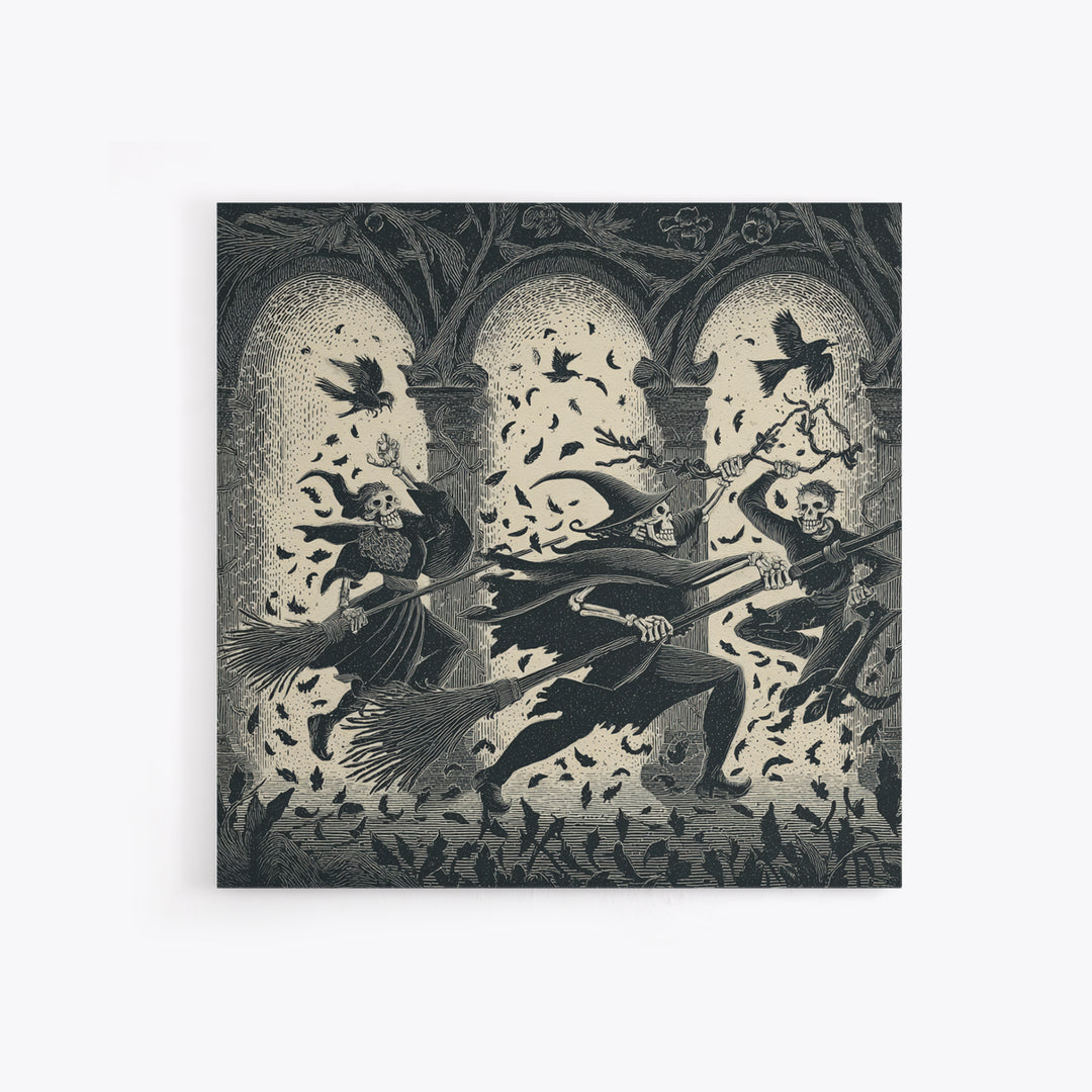 The Witch'S Broom, Macabre Folk Print Art, Square Wall Art, Dark Fantasy Wall Art, Framed Canvas Print, Halloween Wall Art