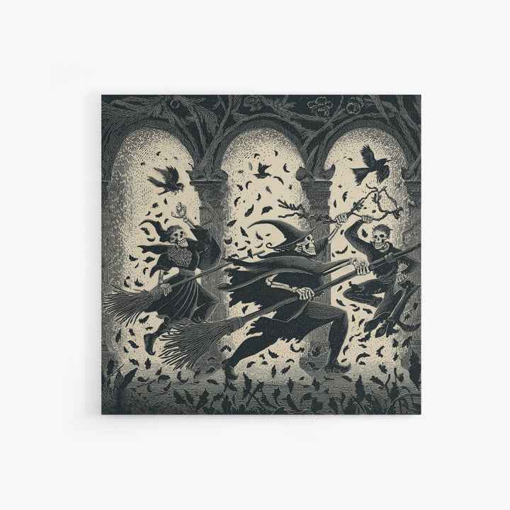 The Witch'S Broom, Macabre Folk Print Art, Square Wall Art, Dark Fantasy Wall Art, Framed Canvas Print, Halloween Wall Art