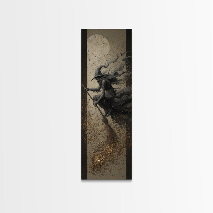 The Witch'S Broom, Surreal Apocalyptic Art, Tall Narrow Wall Art, Dark Halloween Decor, Framed Canvas Print, Halloween Wall Art