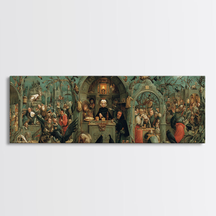 The Bone-Handled Lantern, Medieval Grotesque Art, Extra Wide Wall Art, Gothic Horror Wall Art, Framed Canvas Print