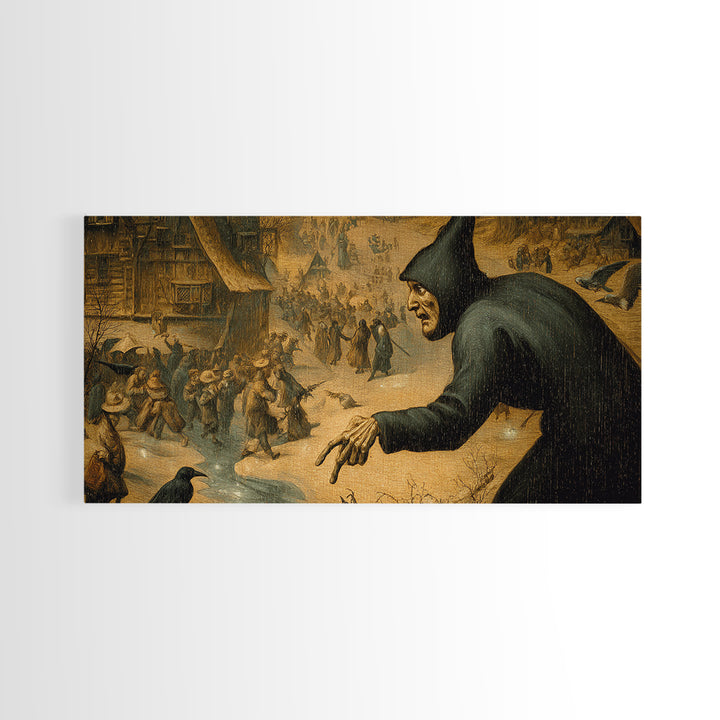 The Bone-Handled Lantern, Northern Renaissance Horror, Wide Panoramic Art, Dark Fantasy Wall Art, Canvas Print, Halloween Wall Art