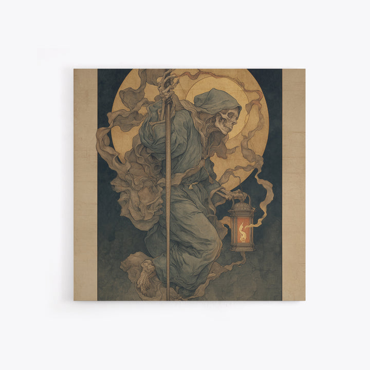 The Bone-Handled Lantern, Dark Renaissance Art, Square Wall Art, Dark Fantasy Wall Art, Canvas Print, Halloween Wall Art