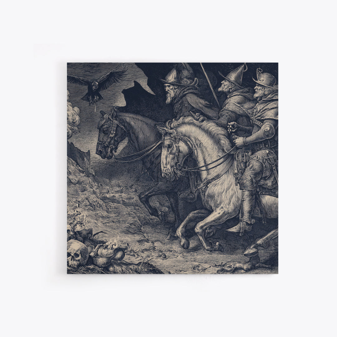 The Bone-Handled Lantern, Renaissance Engraving Art, Square Wall Art, Macabre Wall Art, Canvas Print, Halloween Wall Art