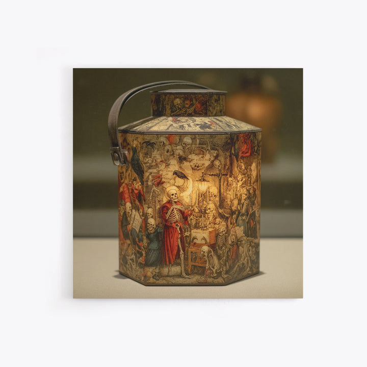 The Bone-Handled Lantern, Danse Macabre Art, Square Wall Art, Macabre Wall Art, Canvas Print, Halloween Wall Art