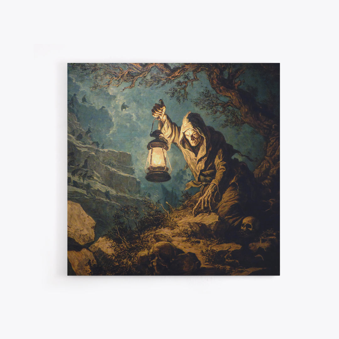 The Bone-Handled Lantern, Baroque Witchcraft Art, Square Wall Art, Macabre Wall Art, Canvas Print, Halloween Wall Art, Horror Wall Art