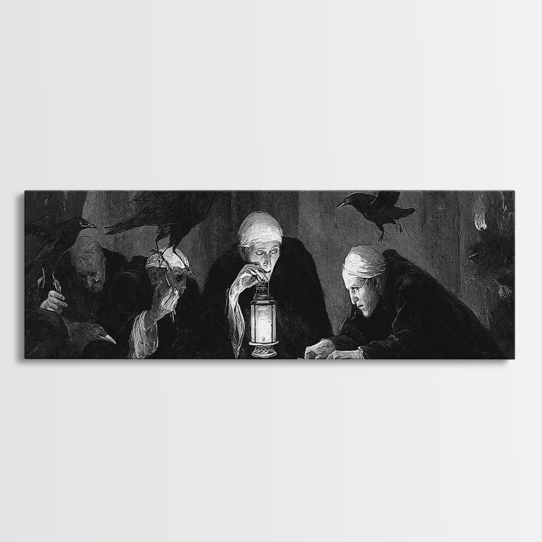 The Bone-Handled Lantern, Dark Romantic Horror Art, Extra Wide Wall Art, Macabre Wall Art, Framed Canvas Print, Halloween Wall Art